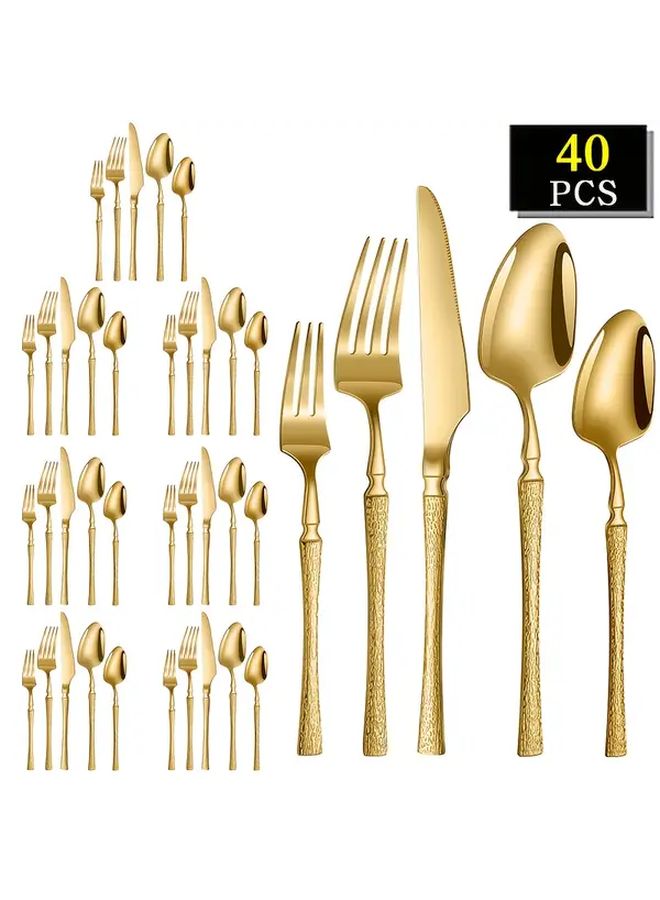 40pcs Golden Stainless Steel Cutlery Set Mirror Finish Dishwasher Safe - Image 1